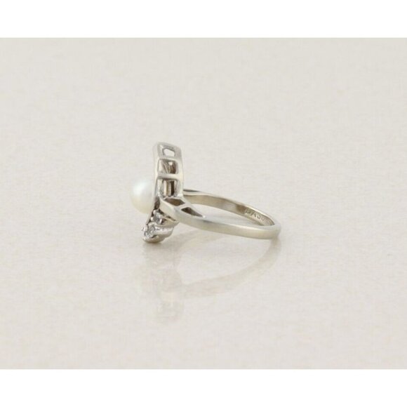 10k White Gold Freshwater Pearl & White Spinel Ring Size 5 - Picture 6 of 7